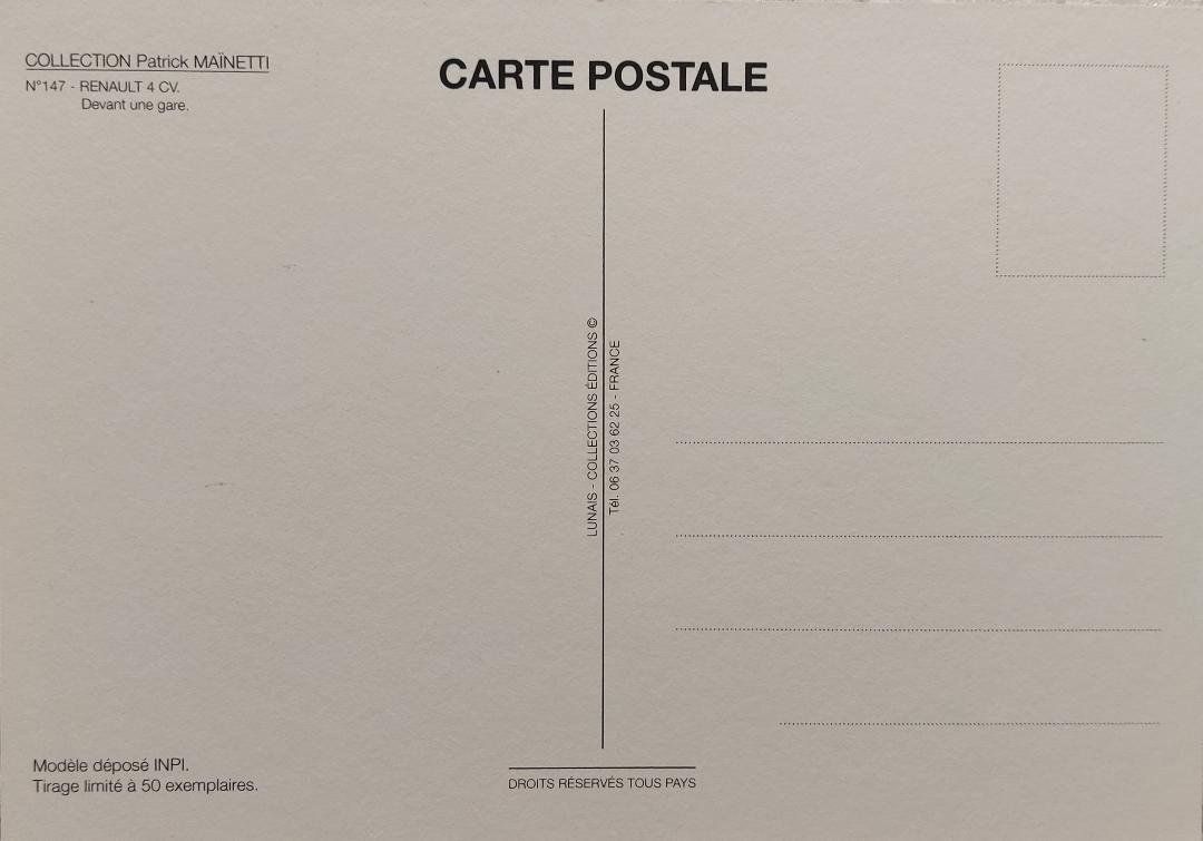 Cartes postales: RENAULT 4CV - Devant une gare – Neuf (Voir description) à Delémont par Domdom1 1
