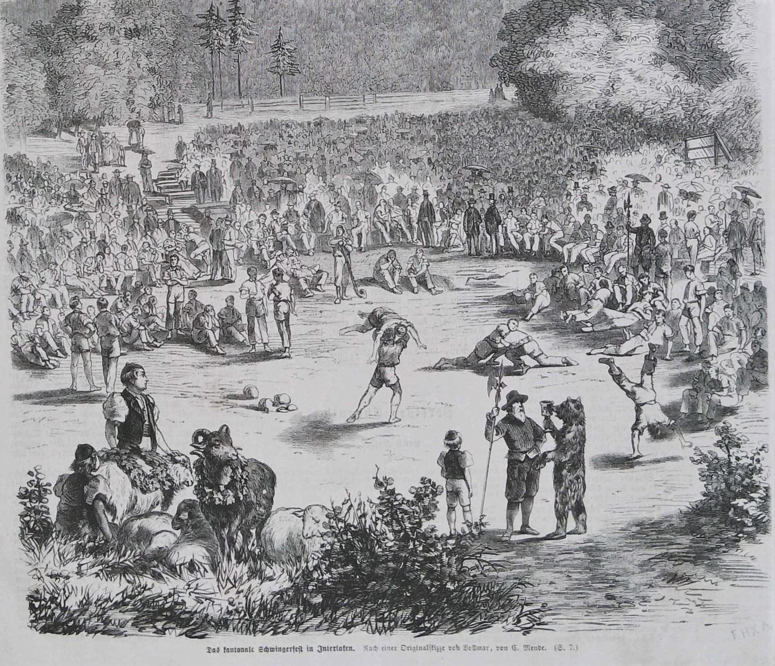 Stiche: Interlaken Schwingfest  Holzstich 1868 – Gebraucht aus Rafz von Helvet32 1