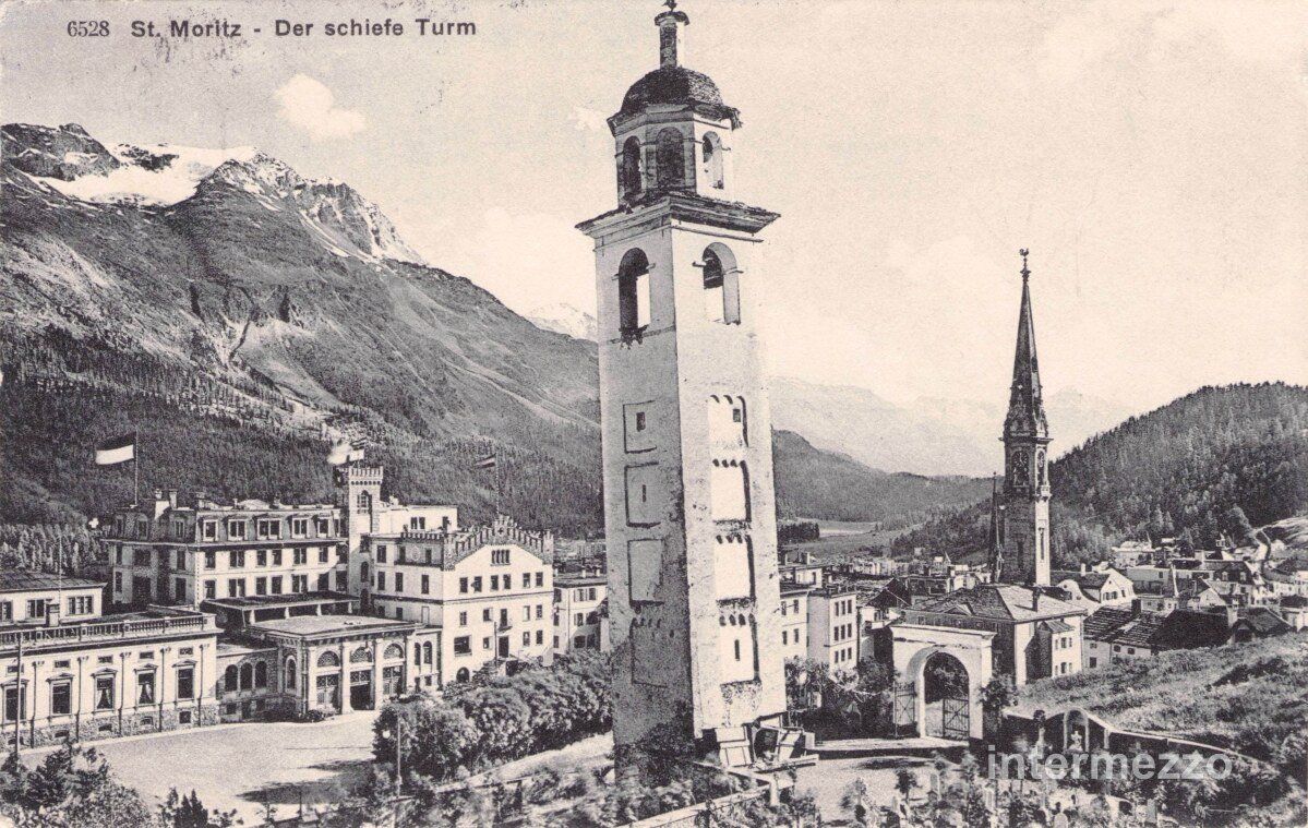 Cartoline postali: St. Moritz GR // 1909 Der schiefe Turm // Sommer – Usato da Basel venduto da intermezzo12