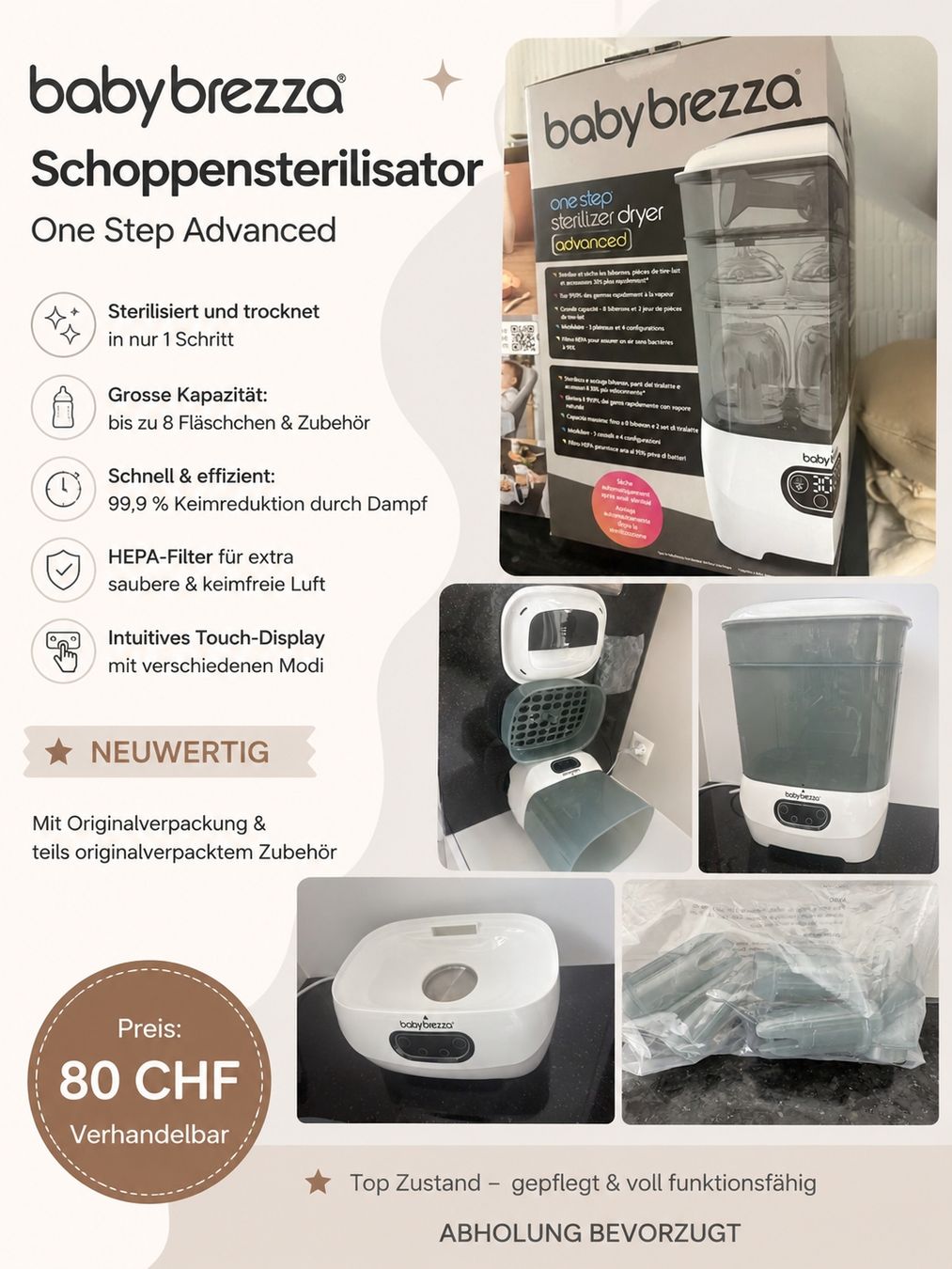 Pasti del neonato: Baby Brezza Sterilisator One Step Advanced neuwertig – Usato da Matzingen venduto da FashionLady2