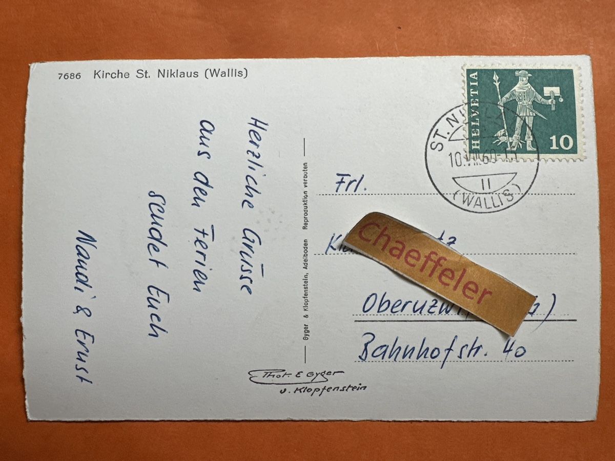 Cartoline postali: 1960. 7686  Kirche St. Nikolaus Wallis  – Usato da Zürich venduto da Chaeffeler 1