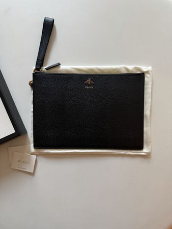 Neue Gucci Animaler Clutch Tasche Herren Damen Schwarz Leder