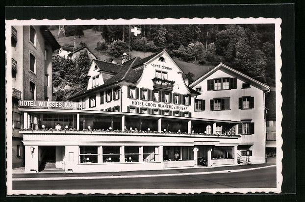 Cartoline postali: Flüelen, Hotel Weisses Kreuz, Schweizer – Usato da Berlin venduto da bartko-reher