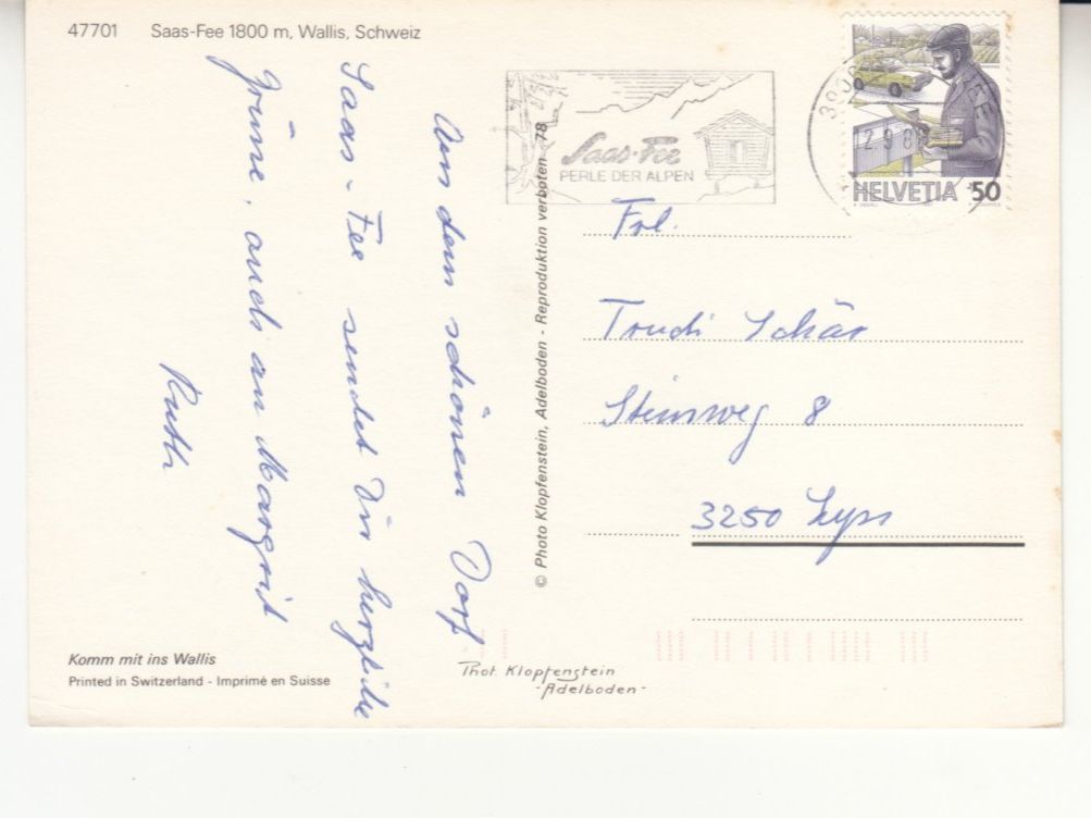 Cartes postales: Saas Fee 1988 – D'occasion à Bürglen TG par StampGraf 1