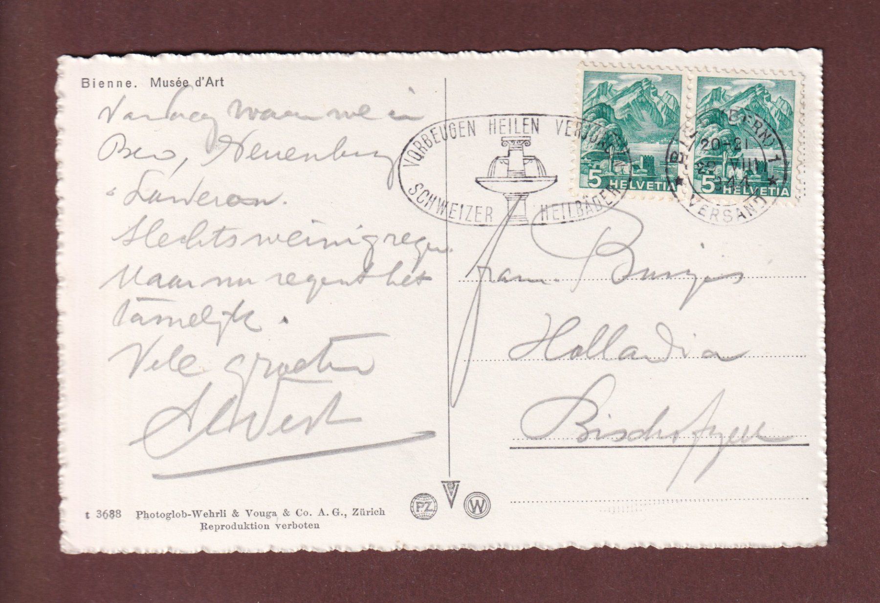 Cartoline postali: BIEL - Kunsthaus - Auto - 1944 – Usato da Pully venduto da nicecards-shop 1