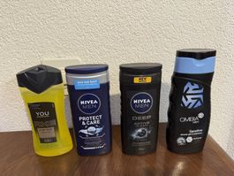 4 Duschmittel für Männer: Axe, Nivea, Ombia - NEU