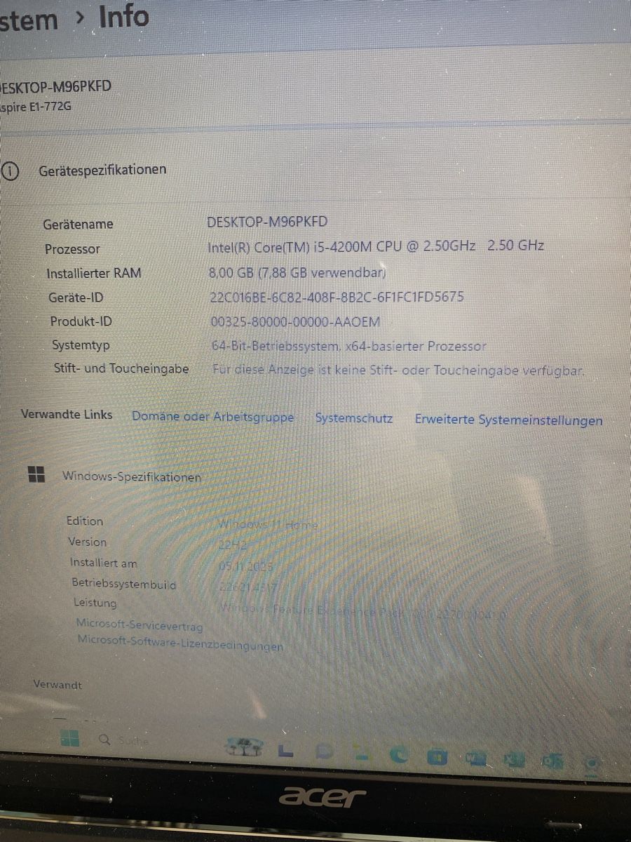 Acer Notebooks: Acer Aspire E1-772G, Intel Core i5, 8GB RAM, Windows 11! – Gebraucht aus Hinwil von Unternehmer 5
