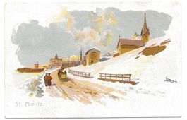 St. Moritz (GR) Engadion - Dorfpartie - Winter-Litho um 1900
