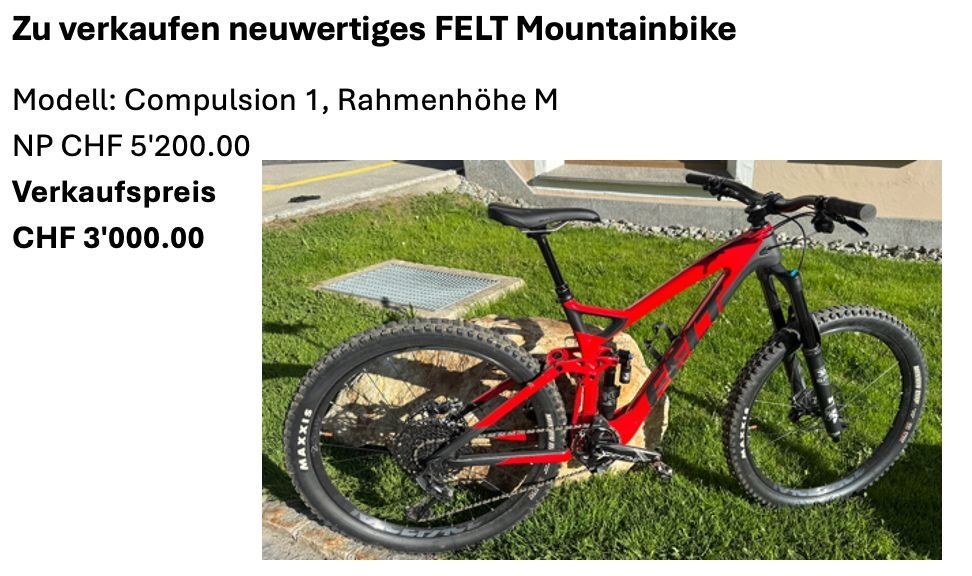 Felt Velos: MTB – Neu (gemäss Beschreibung) aus Schiers von 411933 1