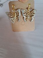Goldfarbene Glitzer Schmetterling Ohrclips Butterfly neu