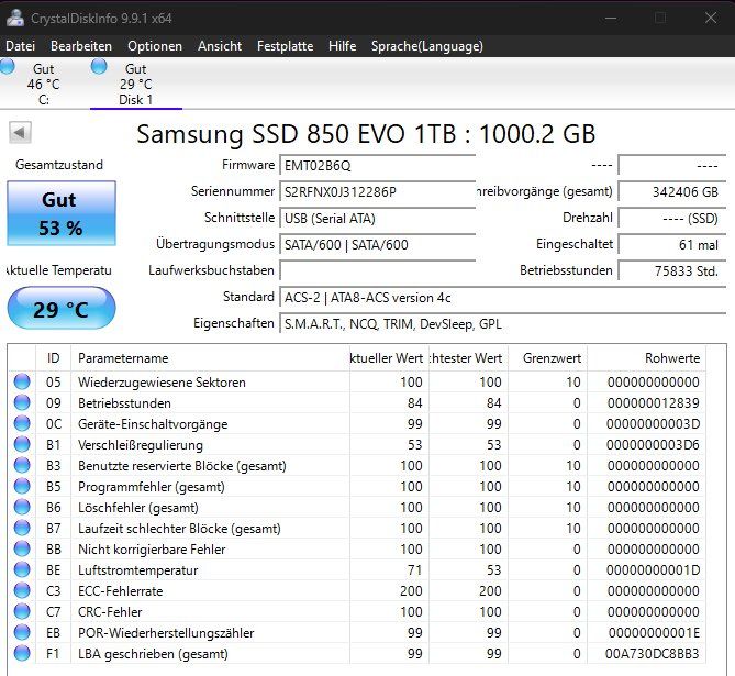 Samsung Harddisks: SSD Samsung 1TB – Gebraucht aus Willisau von aronet 1