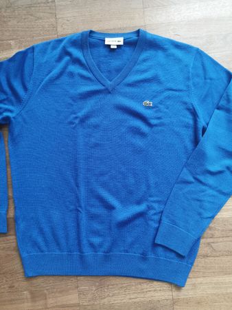 Lacoste Pullover V-Ausschnitt Blau Wolle Grösse L/FR 5