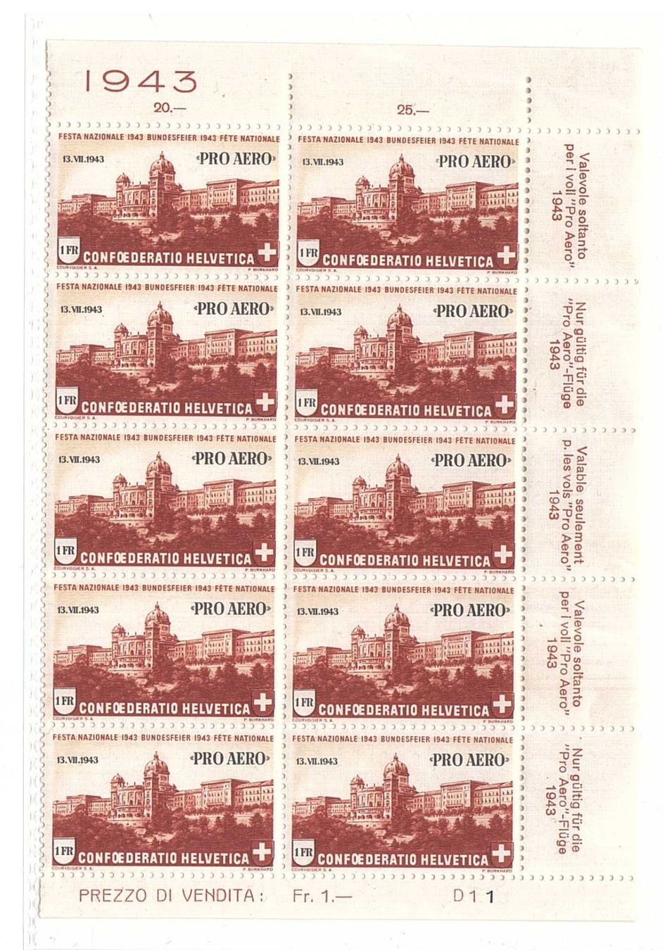 Tutti i francobolli: Bogenteil Flugpost 1943 Nr 36 postfrisch – Nuovo (secondo la descrizione) da Steffisburg venduto da malurada 2