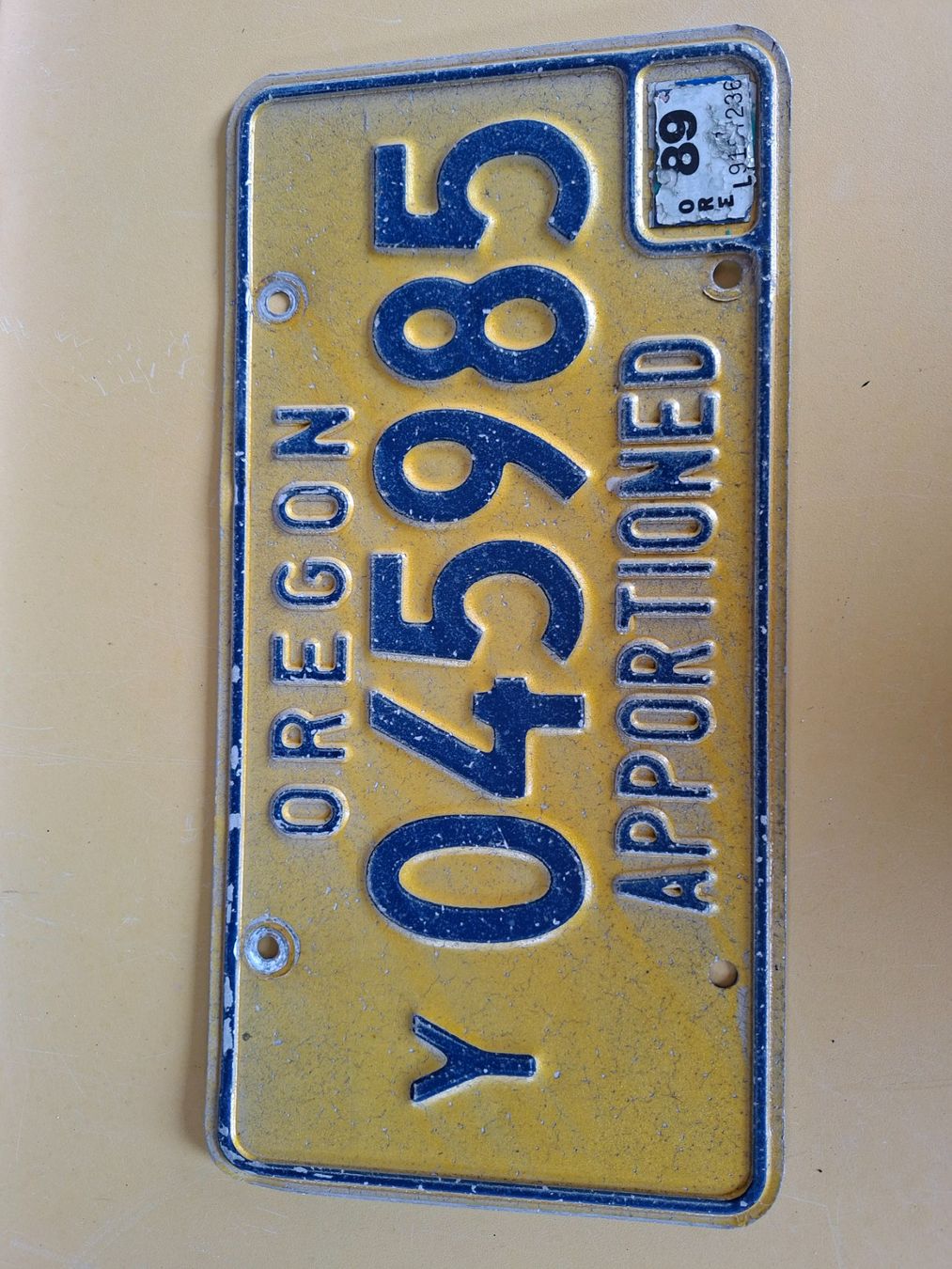 Insegne: Nummertafel Oregon Y 045985 Apportioned 89 – Usato da Ehrendingen venduto da CHMEX 2