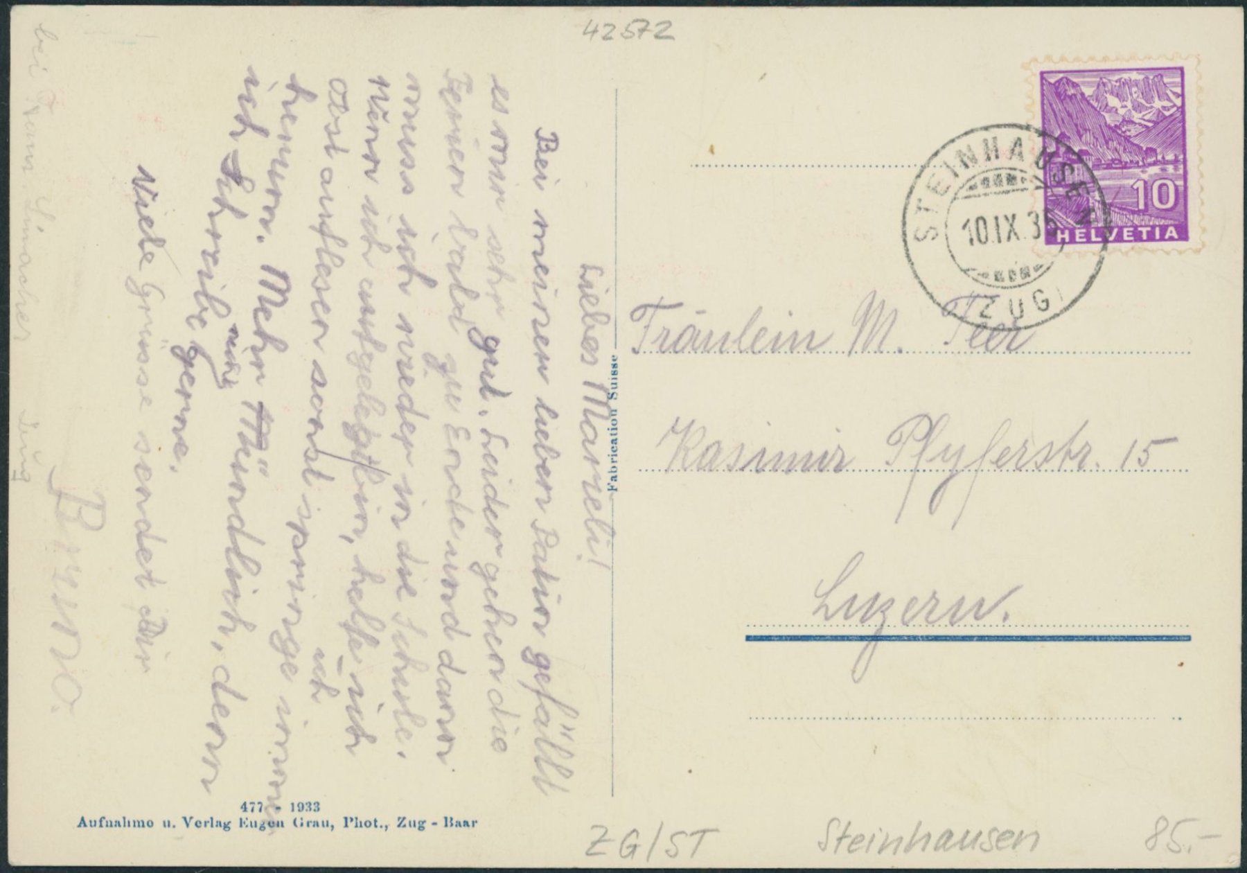 Cartoline postali: ZG Steinhausen – Usato da Schindellegi venduto da dormay 1