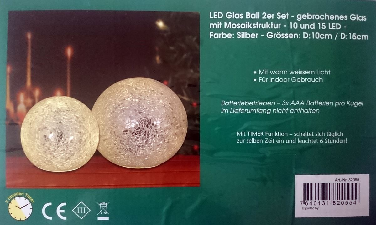 Tutte le decorazioni: Glas Kugel mit LED Beleuchtung, 2er Set – Nuovo e nell'imballaggio originale da Wettingen venduto da Swala 3