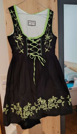 Dirndl Trachten Kleid vestito nero verde tg 42 OKTOBERFEST 
