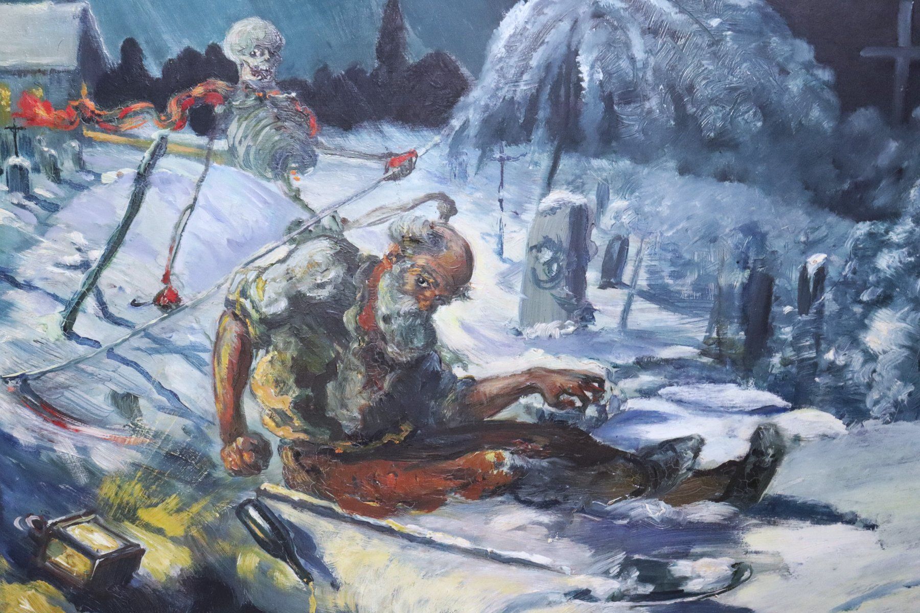 Dipinti: Robert Mèroz 1926-2016, Gemälde "Der Tod und der Trinker" – Usato da Zug venduto da Kunst-Fundgrube 1