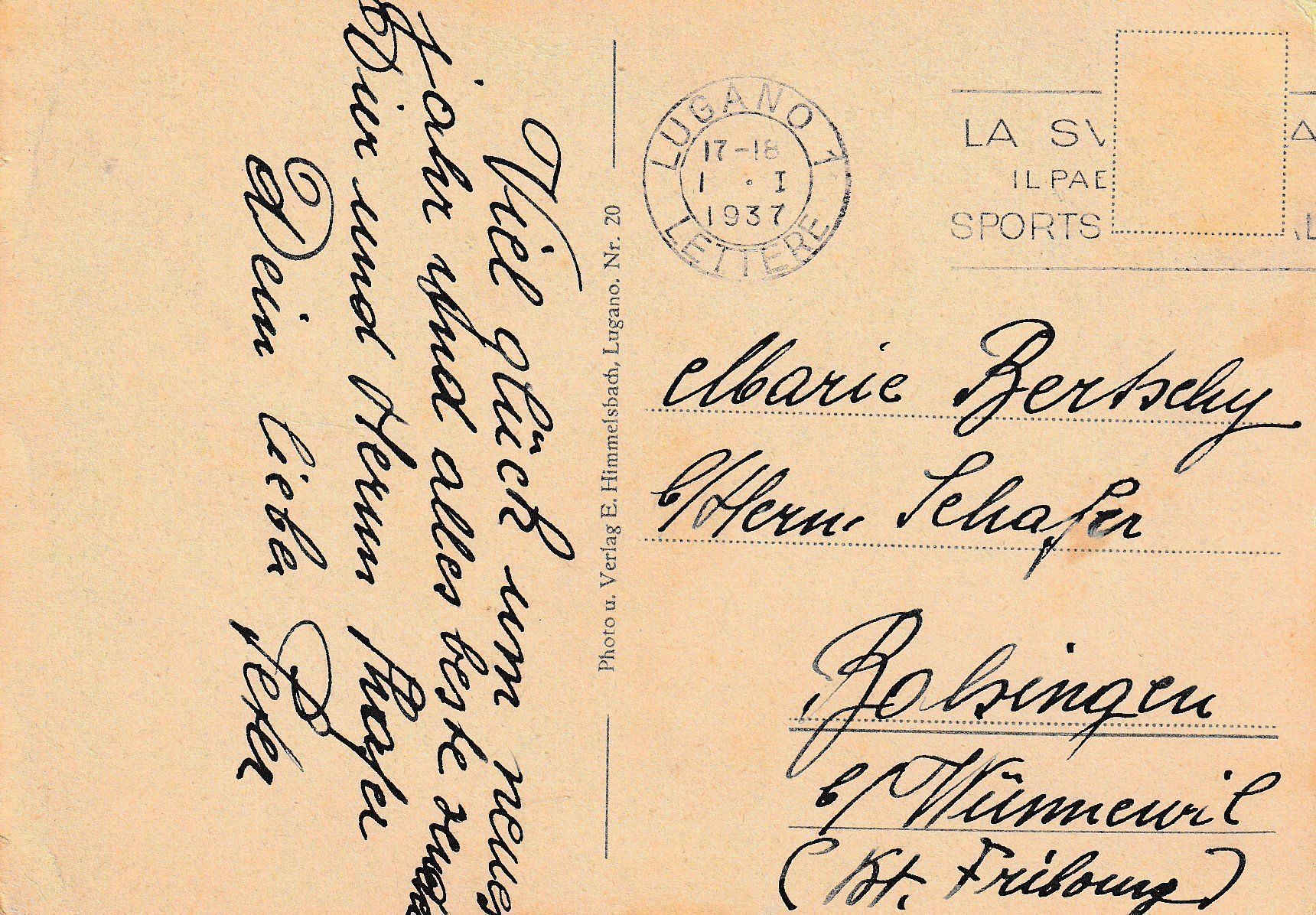 Cartes postales: AK Castagnola gel. 1.1.1937 – D'occasion à Fribourg par schnalla92 1