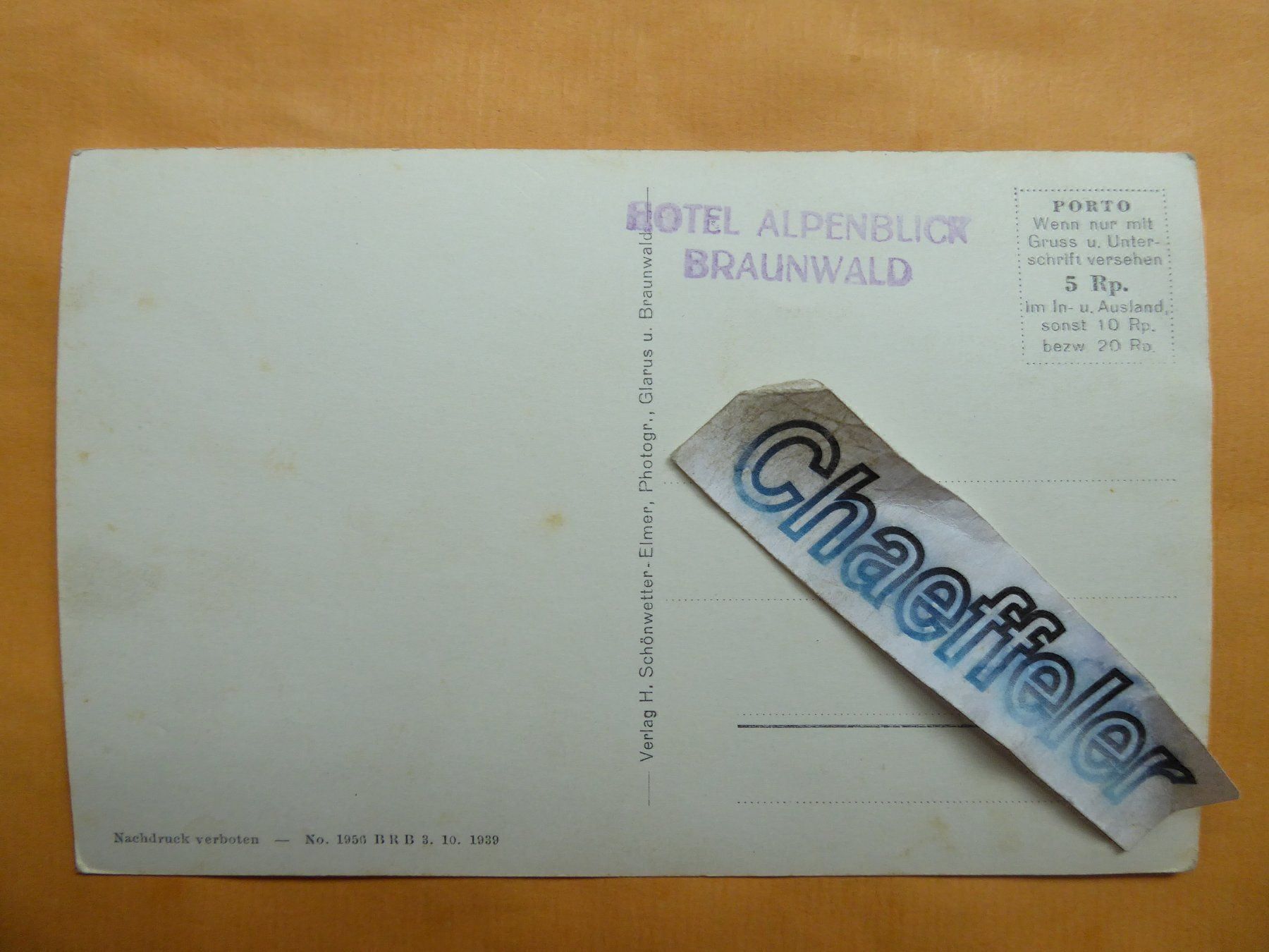 Cartes postales: 611 Hotel Alpenblich Braunwald – D'occasion à Zürich par Chaeffeler 1