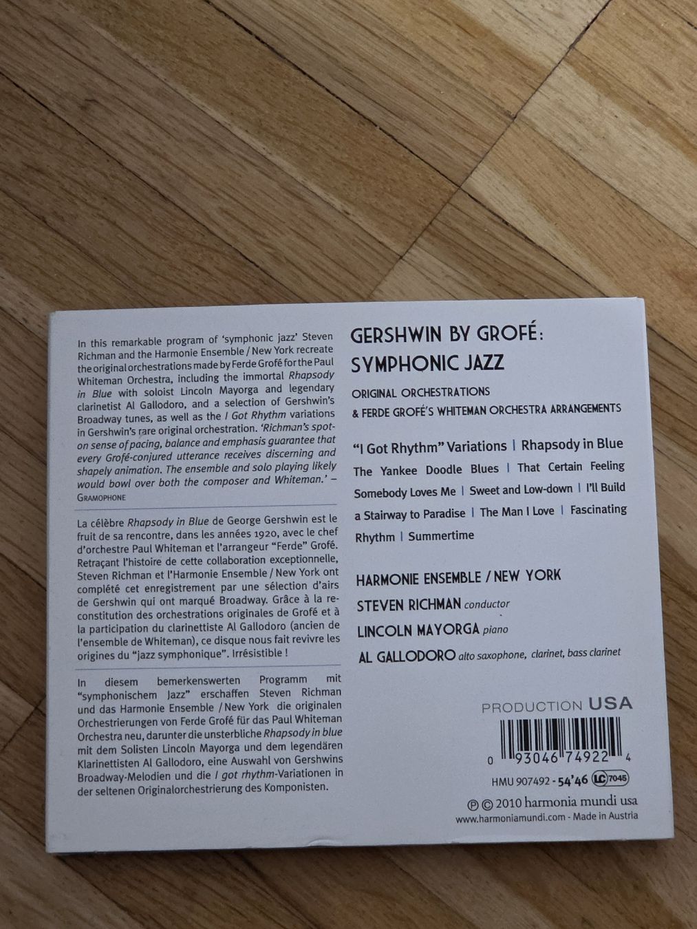 CD: CD: Gershwin by Grofe Symphonic Jazz; Harmonie Ensemble – Usato da Aesch BL venduto da immon 1