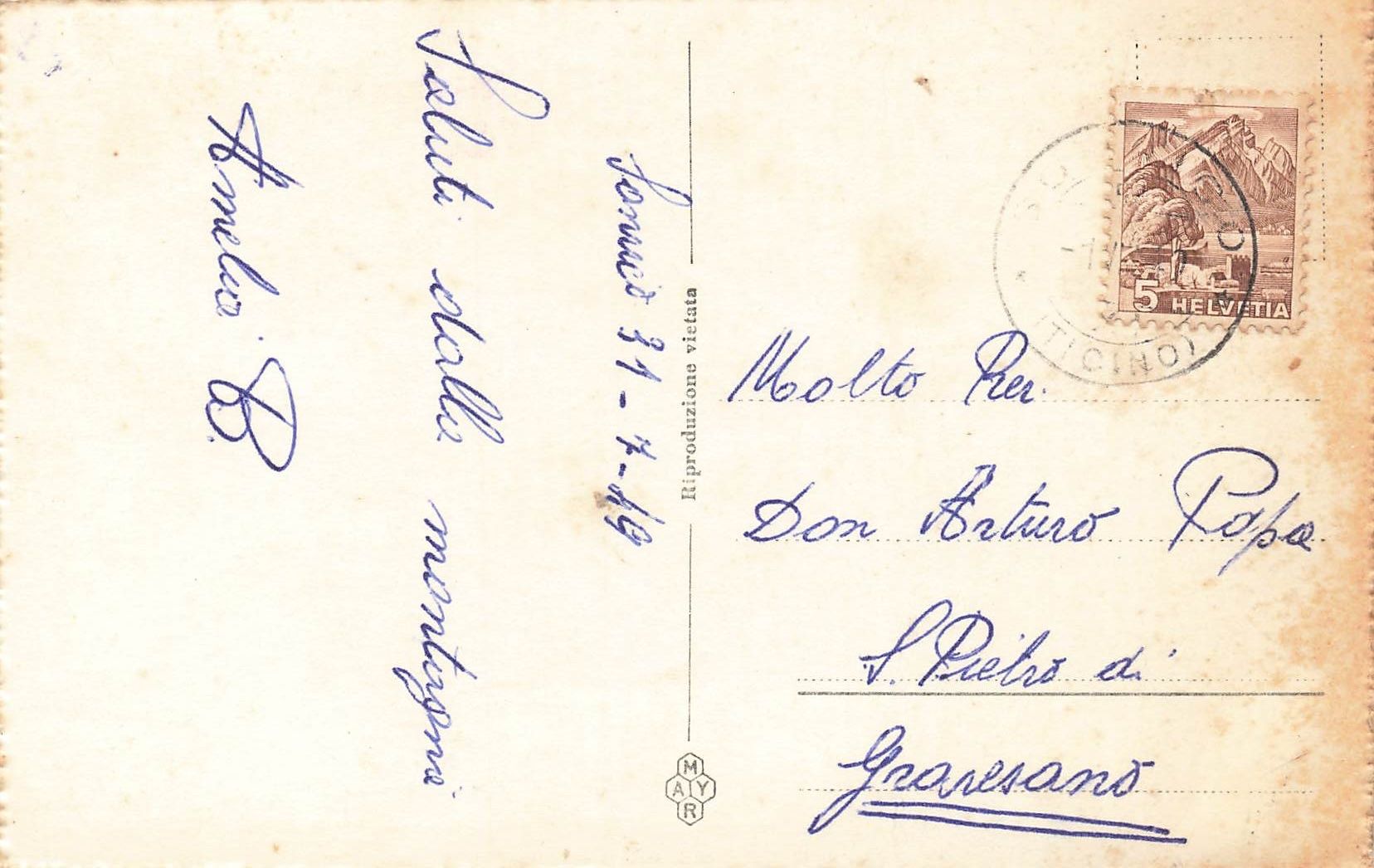 Cartoline postali: Sonvico (TI) Denti della Vecchia – Usato da Biasca venduto da Blenio71 1