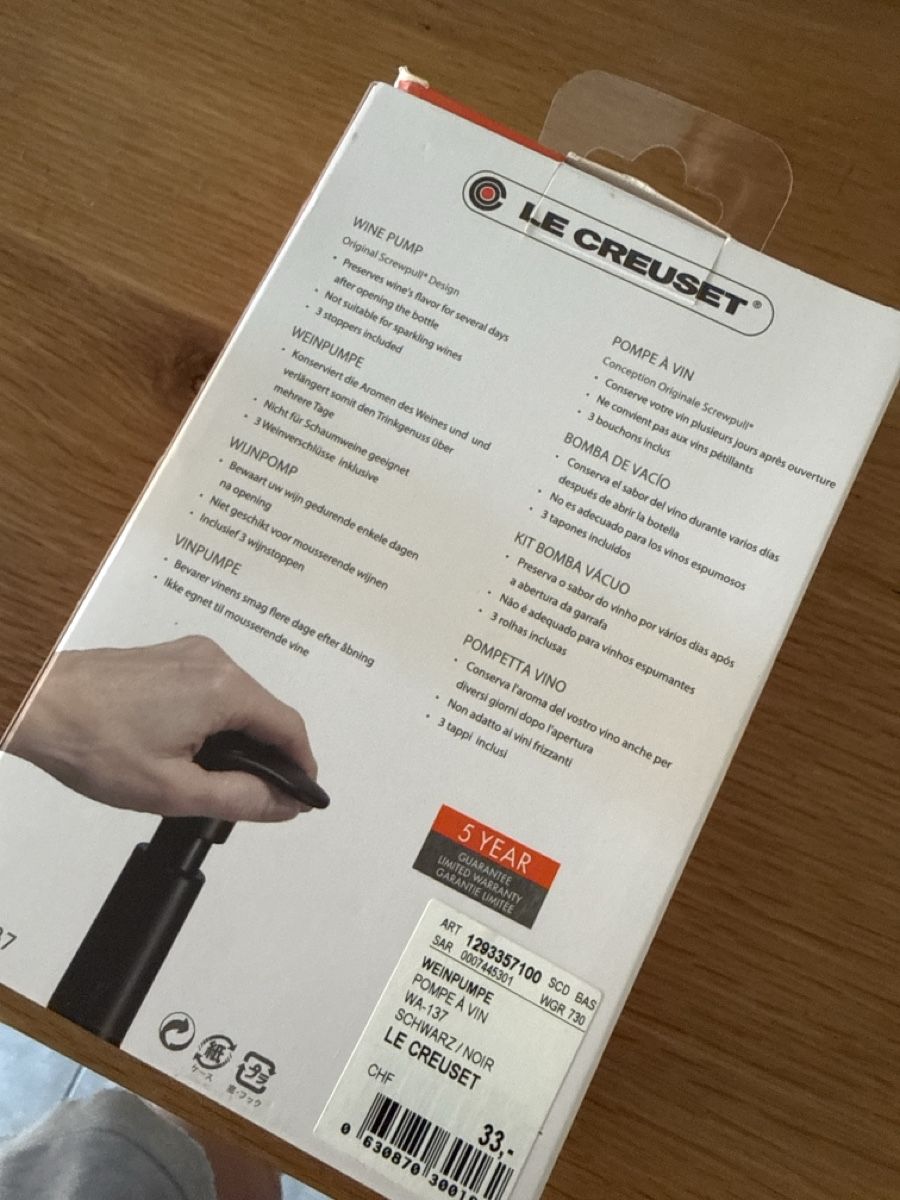 Le Creuset Elettrodomestici da cucina: Wein Abpump Set – Nuovo e nell'imballaggio originale da Bern venduto da kwa_pyt9 1