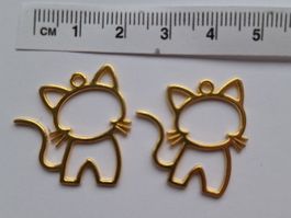 2 Stück, Goldige Katzen Anhänger für Schmuck Basteln Neu