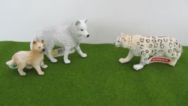 Schleich Schneeleopard und Polarwolf mit Jungtier