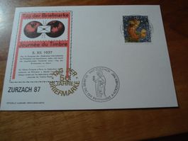 Karte Tag der Briefmarke 1987 Zurzach, Marke mit Voll-o