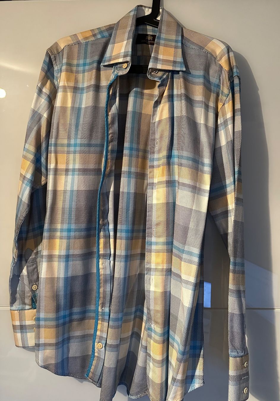 Camicie: langarm Hemd blau weiss ocker kariert – Usato da Zürich venduto da Jony2003