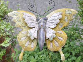 Gartendeko Schmetterling gelb/weiss Metall mit Glitter