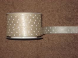 Band (Acetat) creme mit weissen Tupfen 15mm breit