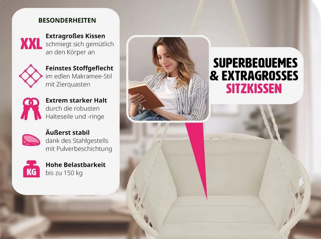 Poltrone pensili da giardino: Hängesessel Grazia beige – Nuovo (secondo la descrizione) da Steinhausen venduto da Retourenprofis 2