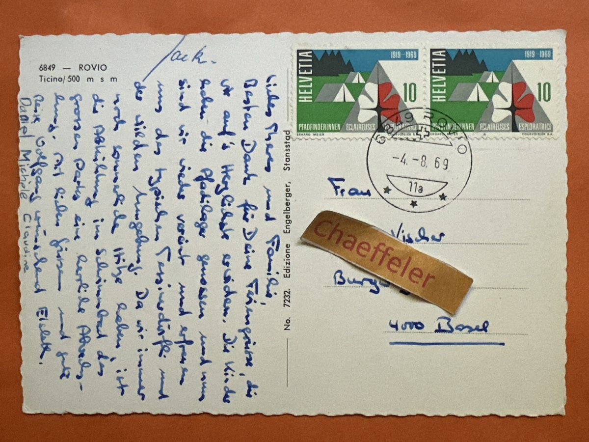 Ansichtskarten: 1969  6849 Rovio, Ticino – Gebraucht aus Zürich von Chaeffeler 1
