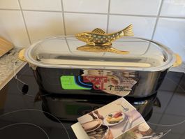 Fischpfanne Spring Inox vergoldet 35 cm neuwertig
