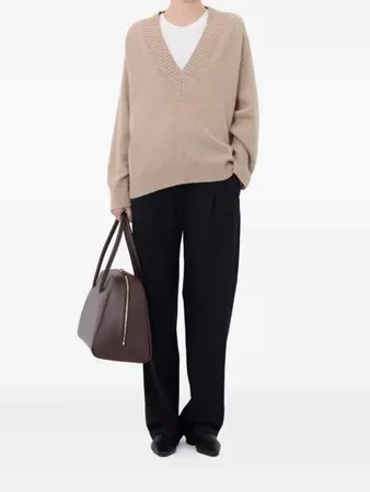 Loulou de Saison beiger V-Ausschnitt Pullover 100% Kaschmir