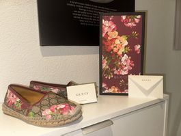Gucci Espadrilles Schuhe, Blumenmuster, Grösse 36.5/37