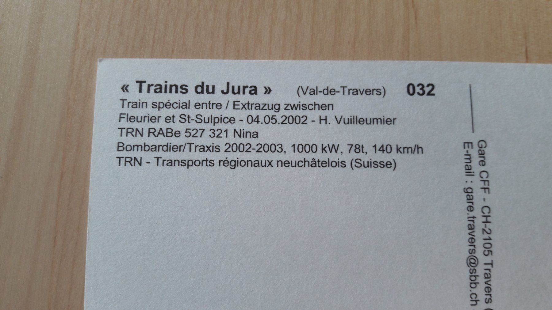 Ansichtskarten: Carte postale : TRN rame "Nina" RBe 527 321 à Fleurier – Gebraucht aus Buttes von Cafe2005 2