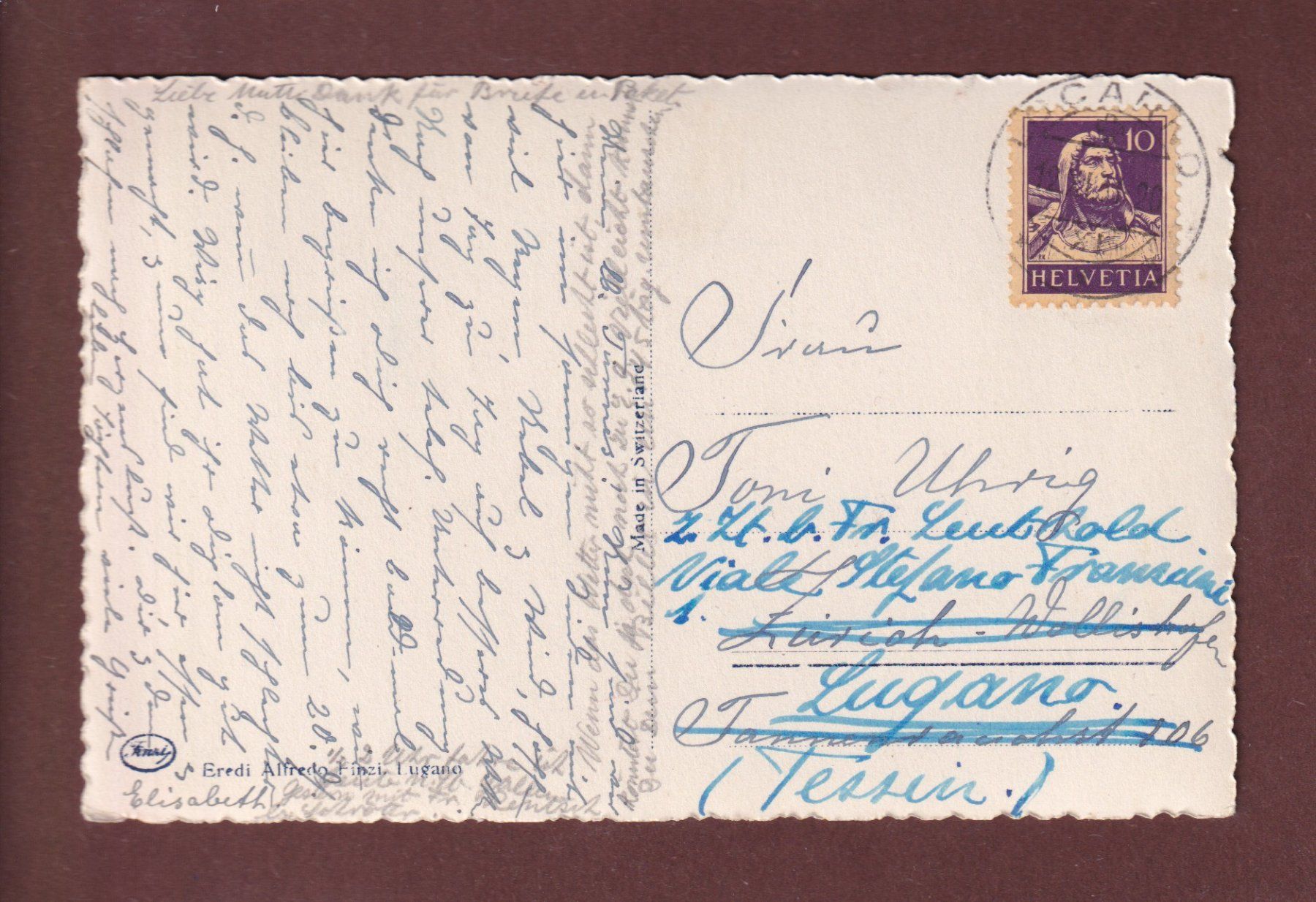 Cartoline postali: LOCARNO - Viale della Pace - 1933 – Usato da Pully venduto da nicecards-shop 1