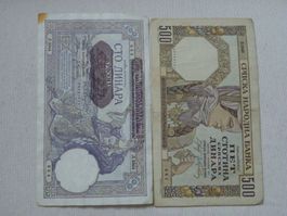 Serbische Banknoten, 100 & 500 Dinar, Top Zustand, Rarität