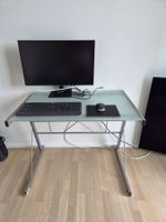 Schreibtisch / Computertisch Milchglas mit Metallgestell