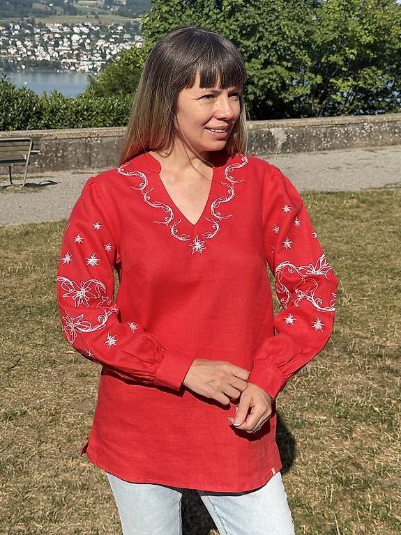 Chemisiers: Damen Leinenbluse Edelweiss Rot – D'occasion à Thalwil par han_2b8c 2