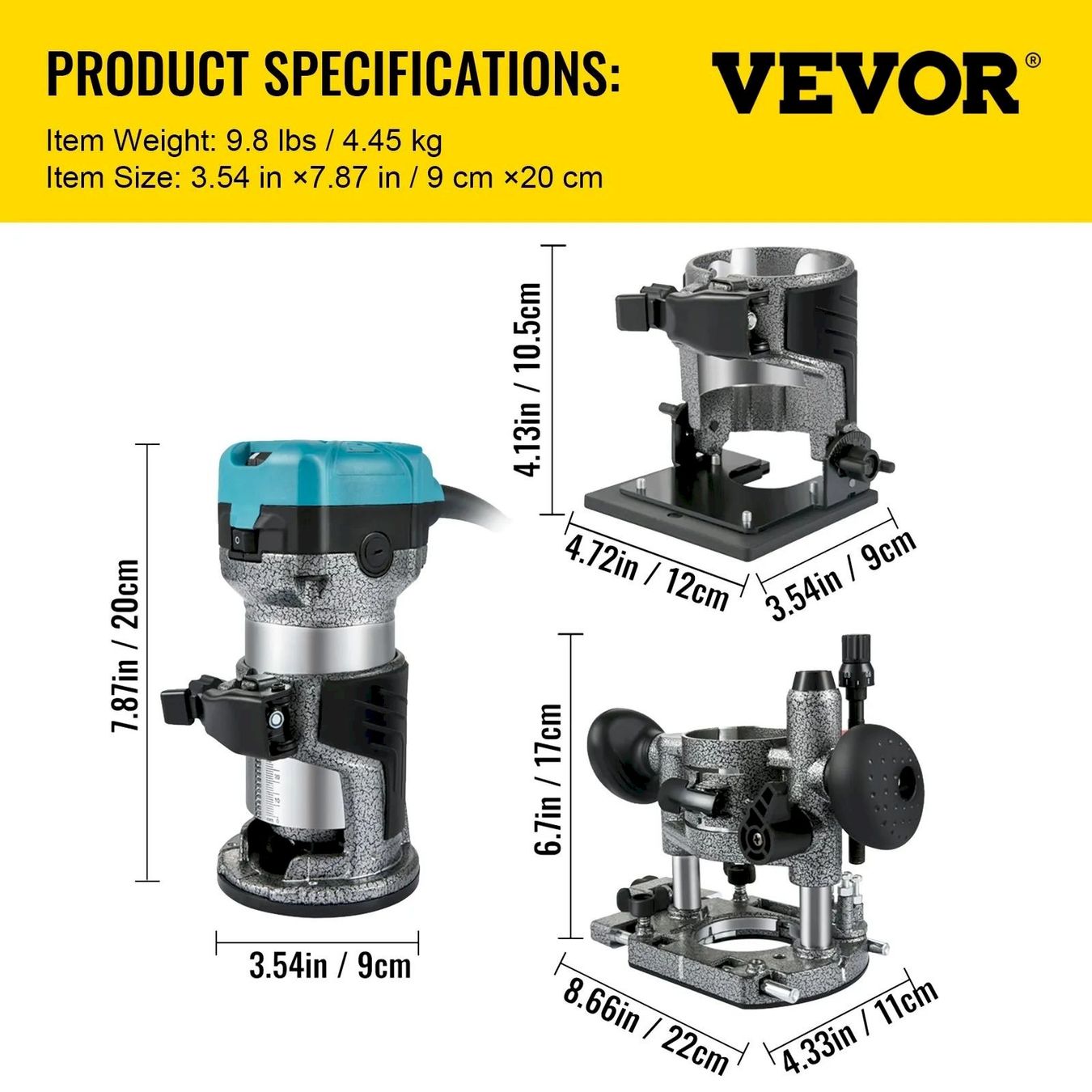 Tous les outils: VEVOR Einhand Holz Oberfräse mit 3 Basis – Neuf avec emballage d'origine à Bottighofen par zaap 8