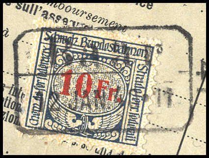 Tutti i francobolli: Bahnpost Stempel Baar 12.1.1940, Eisenbahnmarke 10Fr. – Usato da Rheinfelden venduto da iamello
