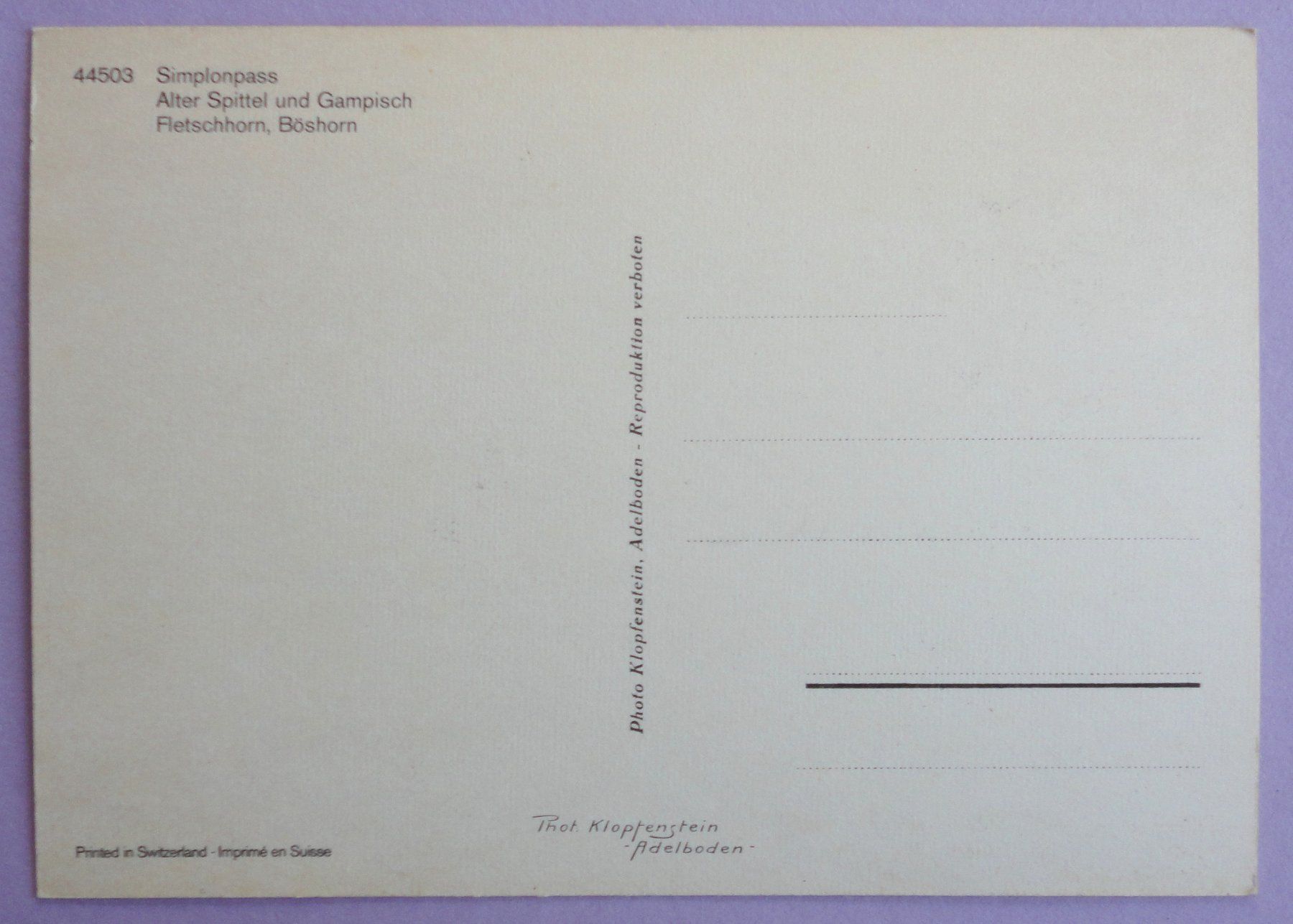 Cartoline postali: Simplonpass, Alter Spittel und Gampisch – Usato da Fétigny venduto da Billy2miny 1