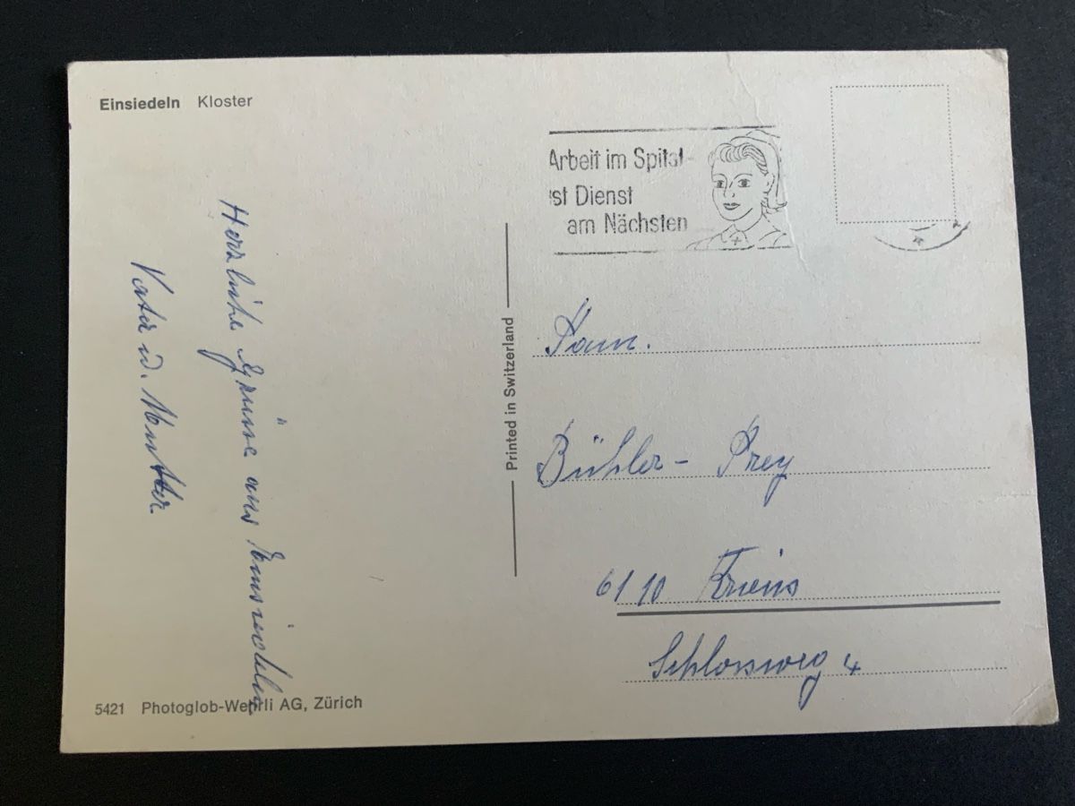 Cartoline postali: Alte Ansichtskarte Einsiedeln Kloster mit Schrift & Stempel, – Usato da Binningen venduto da chr_cr5n 1