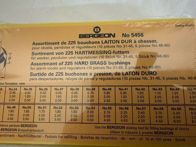 Lot De 225 Douilles En Laiton Bergeon 5456 (B31 à B60) - Pour Horlogerie - Neuf