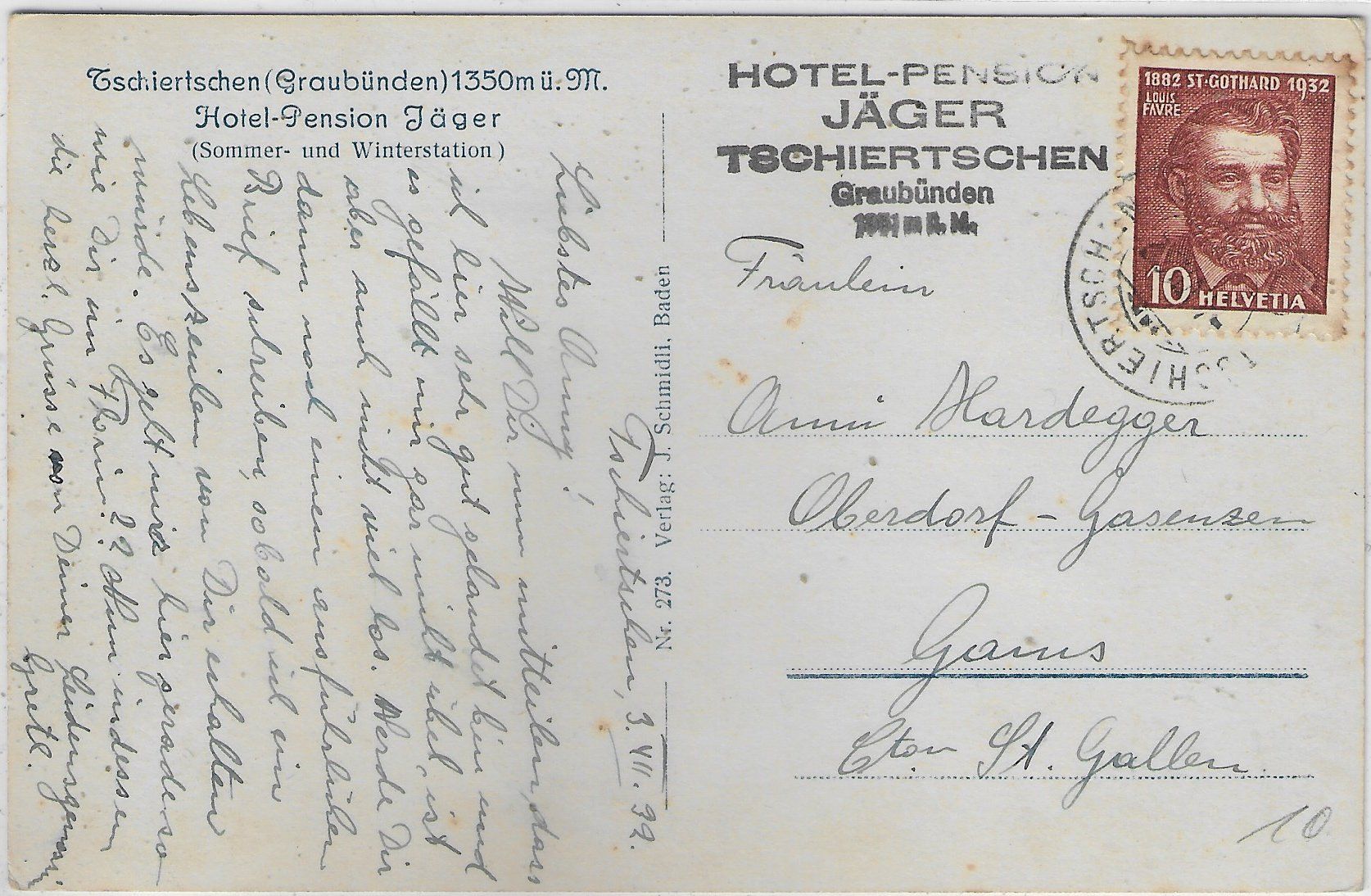 Cartoline postali: Tschiertschen - Hotel-Pension Jäger – Usato da Ettingen venduto da Kartenplanet 1