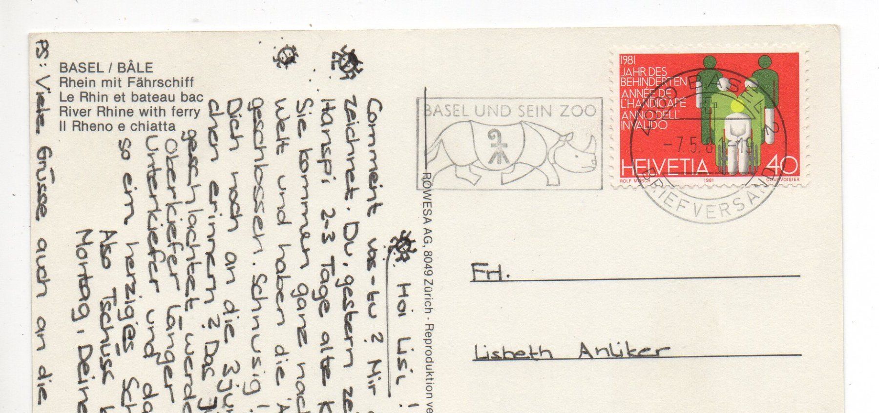 Cartoline postali: BASEL Rhein mit Fährschiff – Usato da Jona venduto da philajona 1
